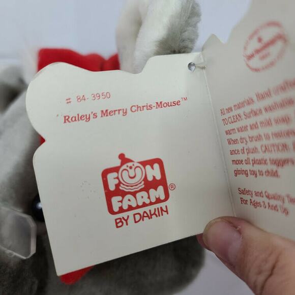 Dakin 1987 Mouse Christmas Plush 15" Santa Hat Vintage Raleys Set/2 Lot Gray Red - Picture 4 of 9